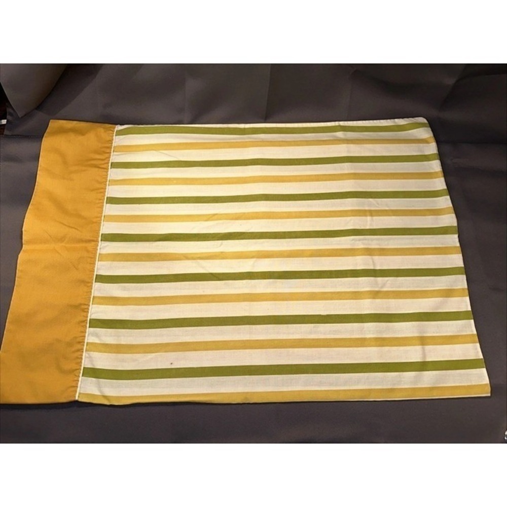 Vintage Monticello Cannon Single Pillowcase 1970s Yellow Green Striped Retro